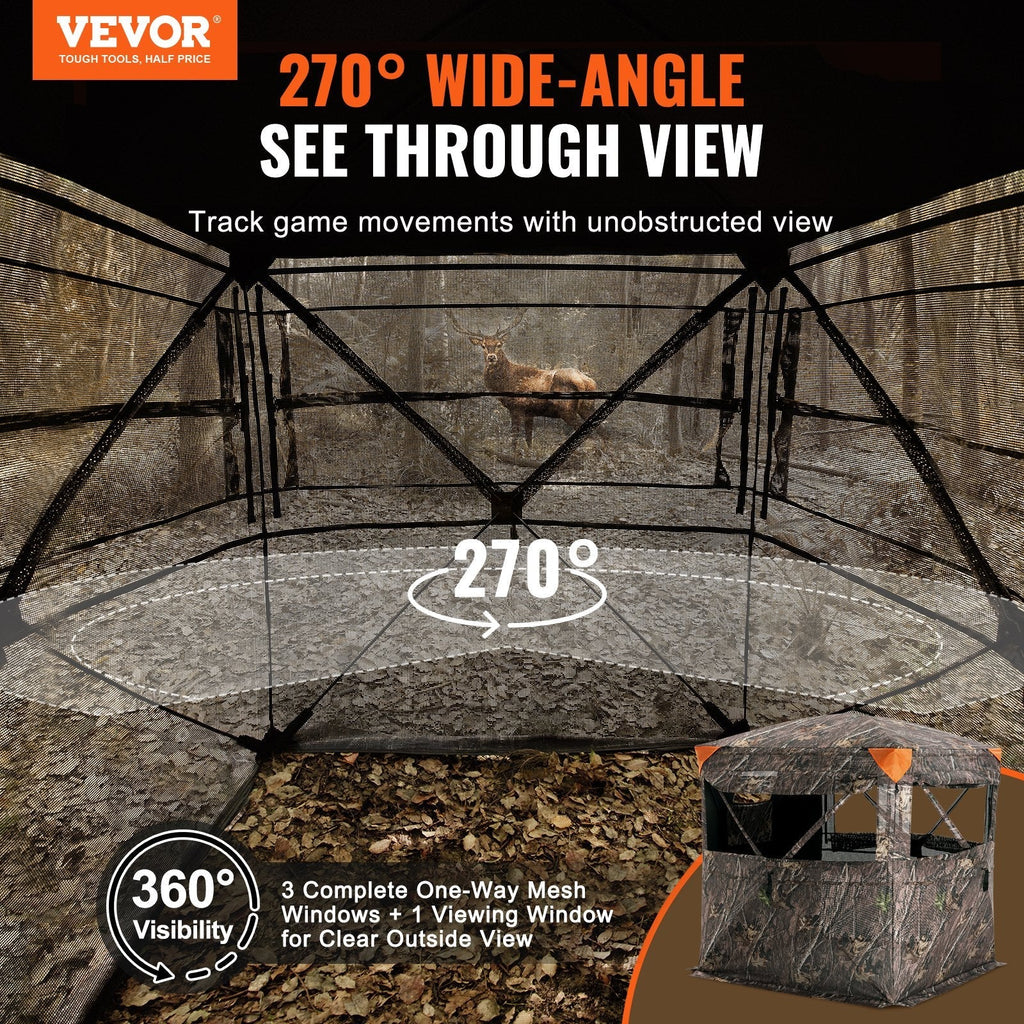 VEVOR Hunting Blind 270° See Through Ground Blind One-Way Mesh for 2-3 Person