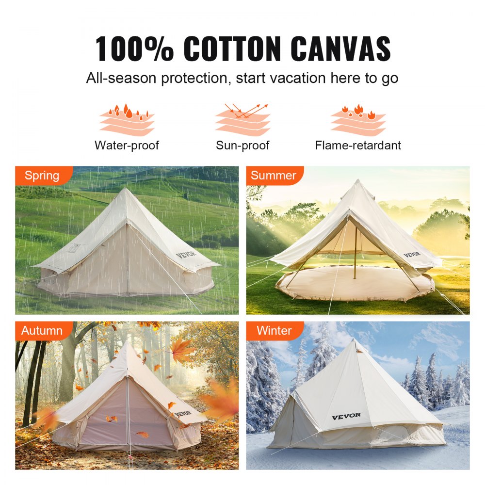 VEVOR Yurt Tent 19.7ft Cotton Canvas Tent with Wall Stove Jacket Glamping Tent Waterproof Bell Tent for Family Camping Outdoor Hunting Party in 4 Seasons