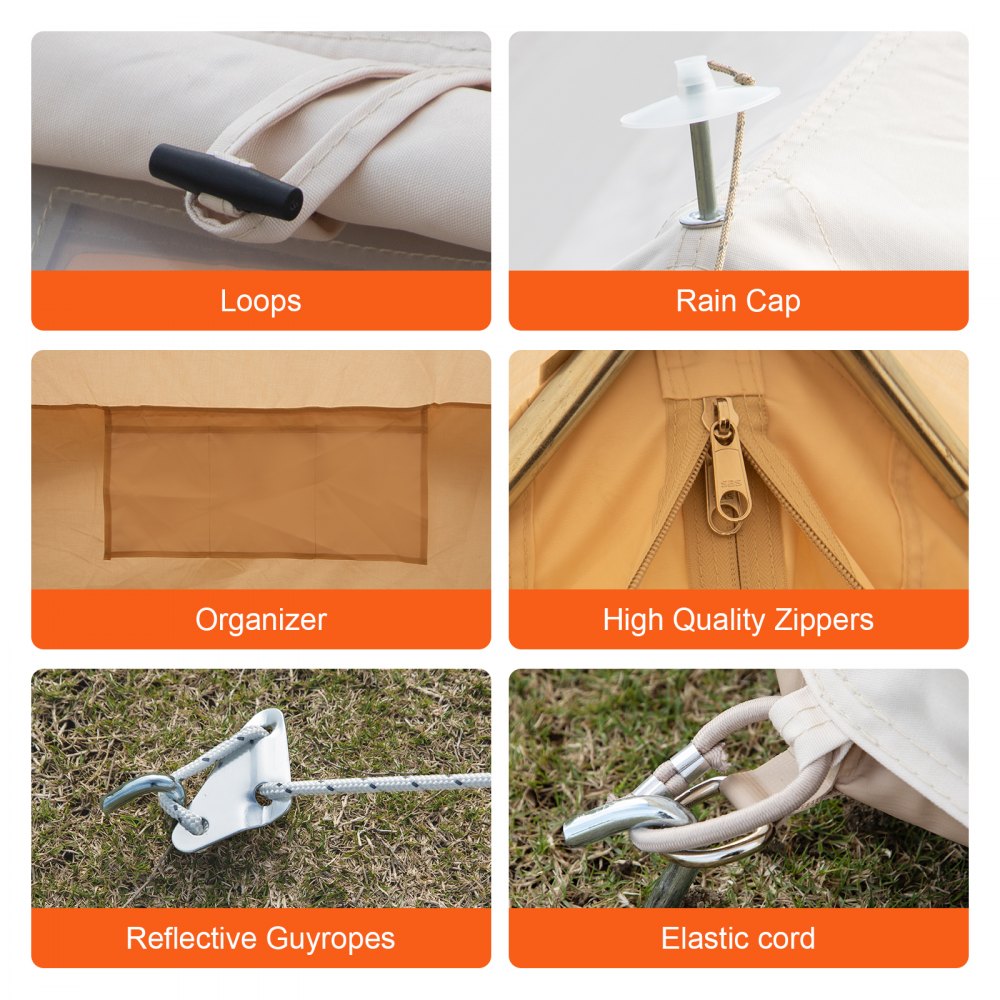 VEVOR Yurt Tent 19.7ft Cotton Canvas Tent with Wall Stove Jacket Glamping Tent Waterproof Bell Tent for Family Camping Outdoor Hunting Party in 4 Seasons