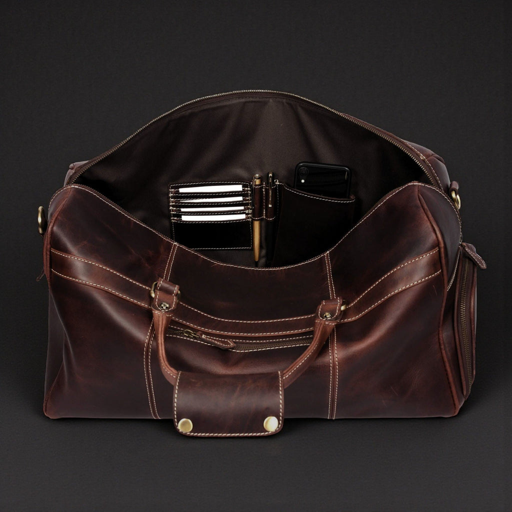 The Voyager Duffle - Brown Full-Grain Distressed Leather Duffle Bag