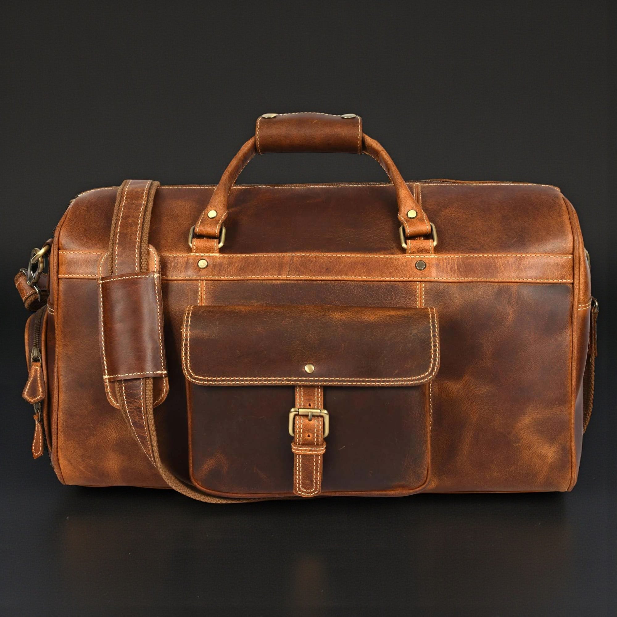 The Voyager Duffle - Cognac Full-Grain Distressed Leather Duffle Bag